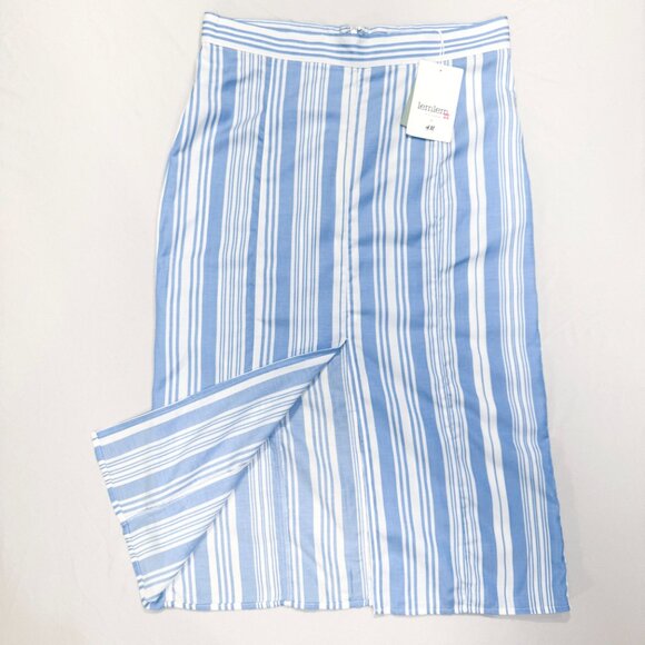 NWT Lemlem x H&M Collaboration Blue & White Striped Tencel Lyocell Skirt Size 10 - Picture 2 of 10